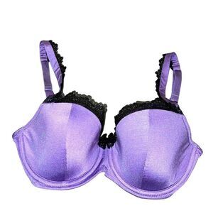 B.TEMPT’D by WACOAL | Purple Satin Black Lace Bra Size 32D NWOT| Retro| Intimate